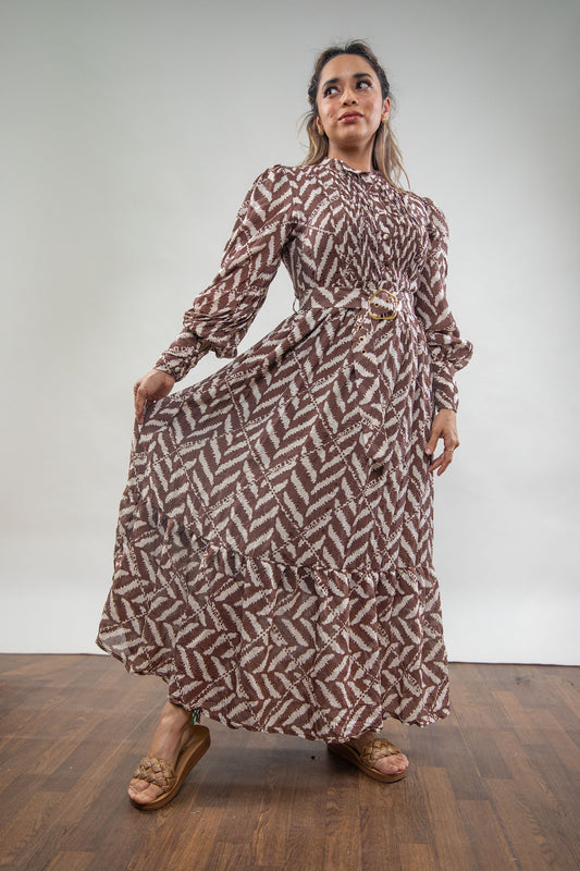 Maxi Dress White and Brown